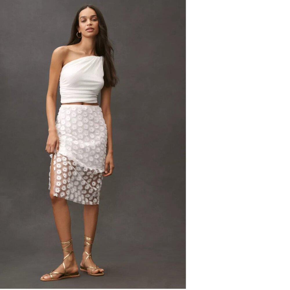 Anthropologie White Daisy Lace Midi Skirt
